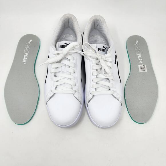 Puma Sneakers Men 10.5 Smash V2 White Leather Black Stripe Low Top 365215-01 - Picture 9 of 11